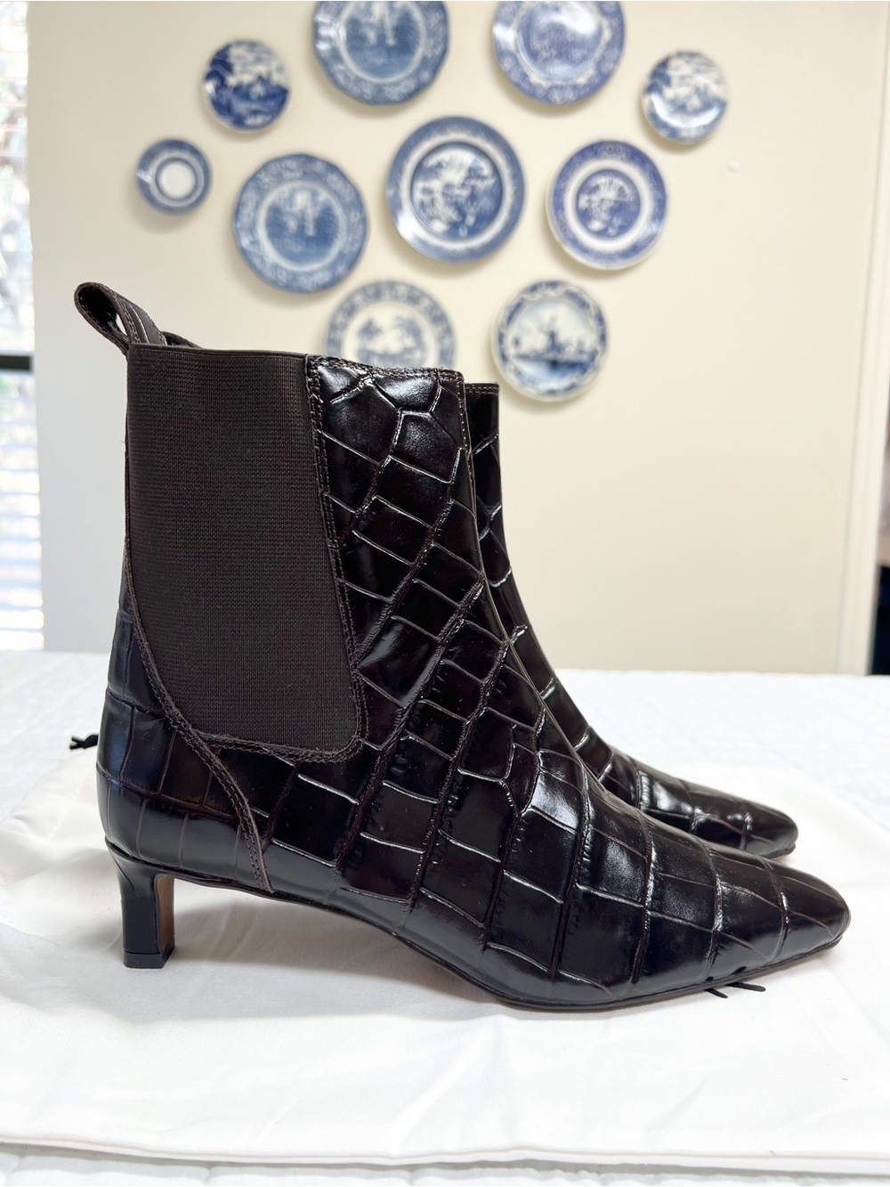 Madewell Dimes Chelsea Boots Coffee Bean Croc Embossed Leather Ankle Boots 7 - Picture 5 of 12